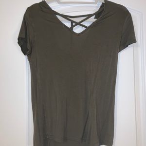 Green Cross Front Short Sleeve Top